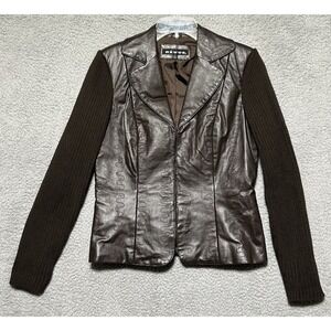 Revue Leather Sweater Jacket Womens Sz Small Wool‎ Blend Biker Going Out